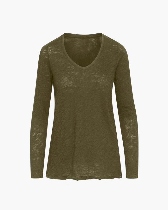 Slub Jersey Long Sleeve V-Neck Tee - Army