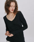 Slub Jersey Long Sleeve V-Neck Tee - Black
