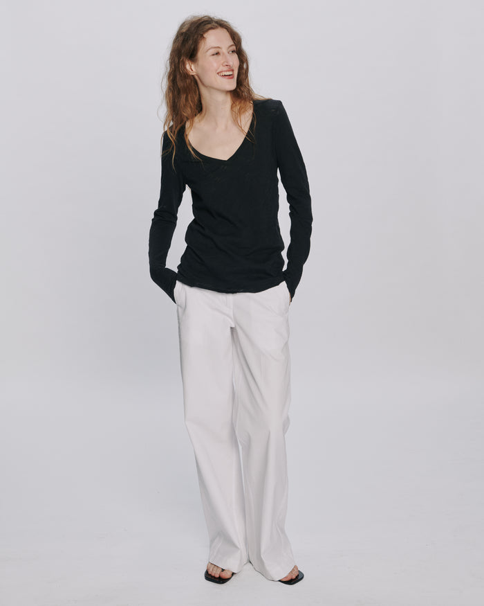 Slub Jersey Long Sleeve V-Neck Tee - Black