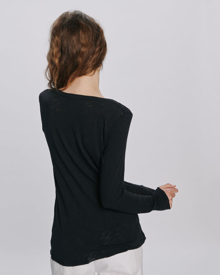Slub Jersey Long Sleeve V-Neck Tee - Black