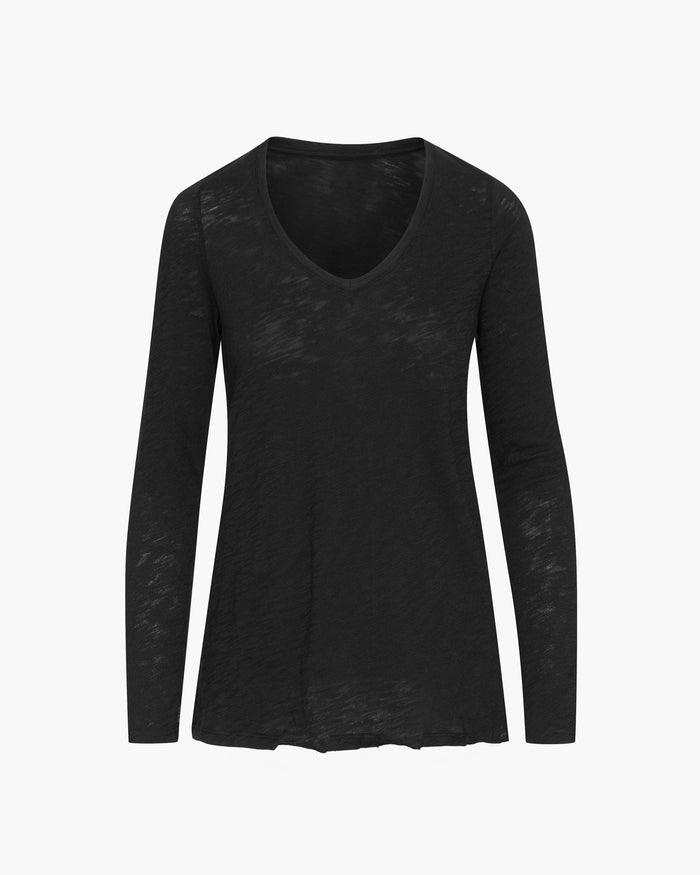 Slub Jersey Long Sleeve V-Neck Tee - Black