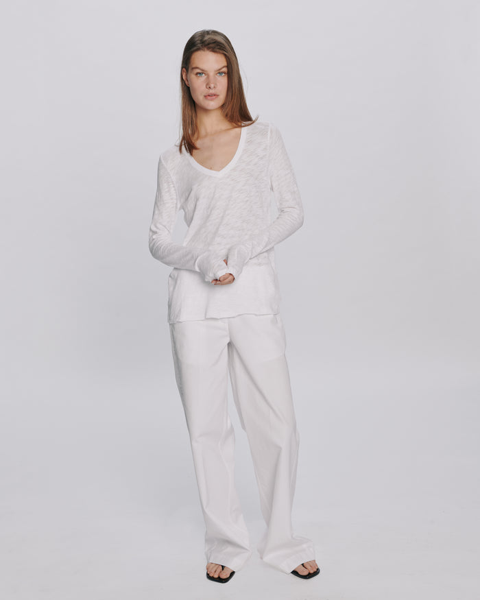 Slub Jersey Long Sleeve V-Neck Tee - White