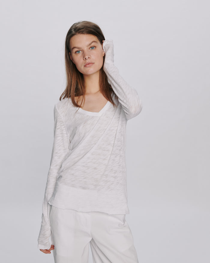 Slub Jersey Long Sleeve V-Neck Tee - White