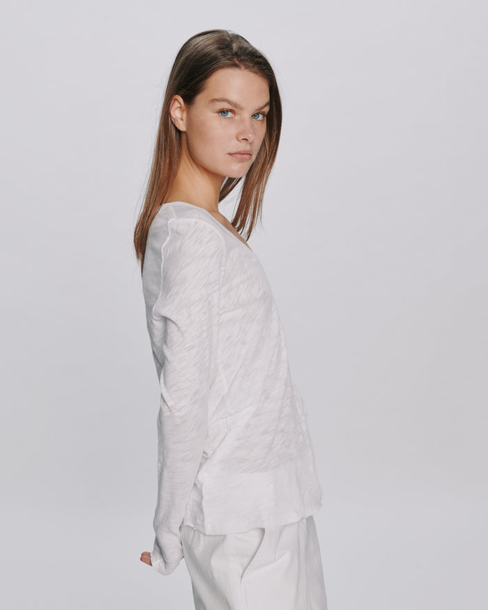 Slub Jersey Long Sleeve V-Neck Tee - White
