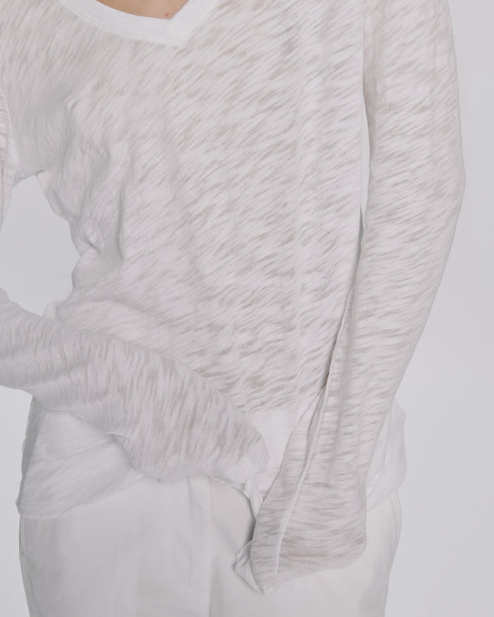 Slub Jersey Long Sleeve V-Neck Tee - White