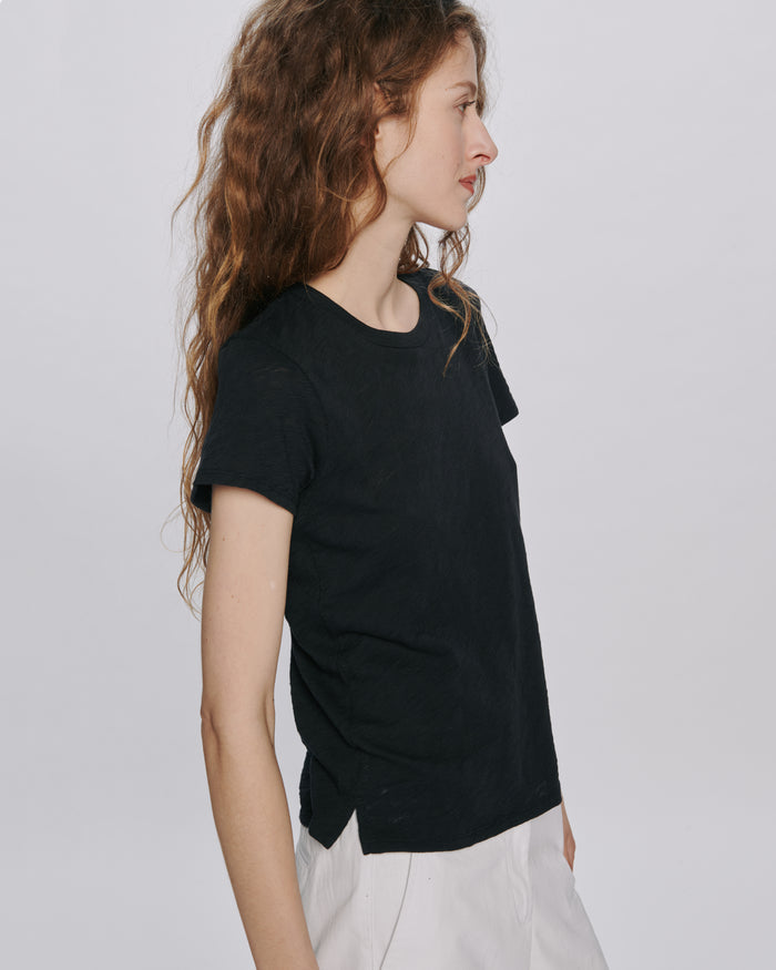 Slub Jersey Schoolboy Crew Neck Tee - Black