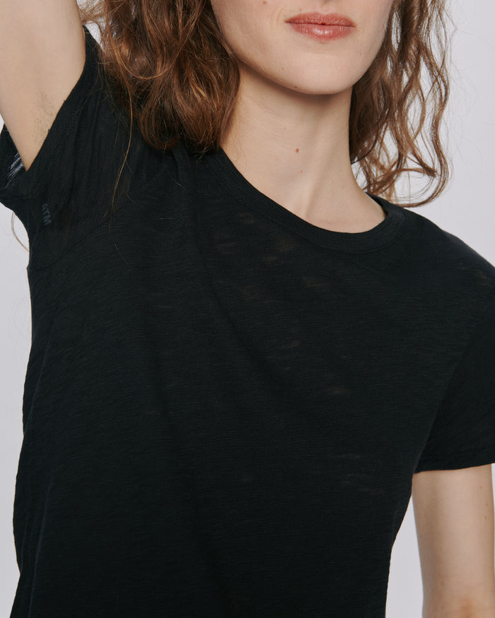 Slub Jersey Schoolboy Crew Neck Tee - Black
