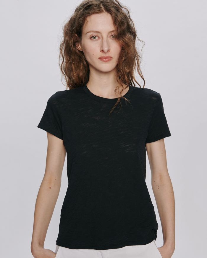 Slub Jersey Schoolboy Crew Neck Tee - Black