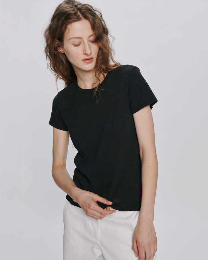 Slub Jersey Schoolboy Crew Neck Tee - Black