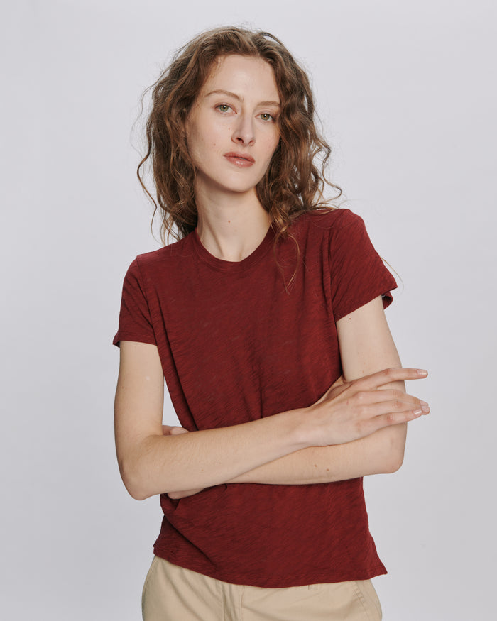 Slub Jersey Schoolboy Crew Neck Tee - Bordeaux