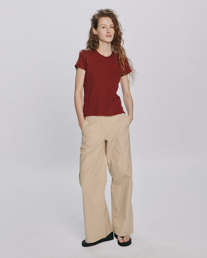Slub Jersey Schoolboy Crew Neck Tee - Bordeaux