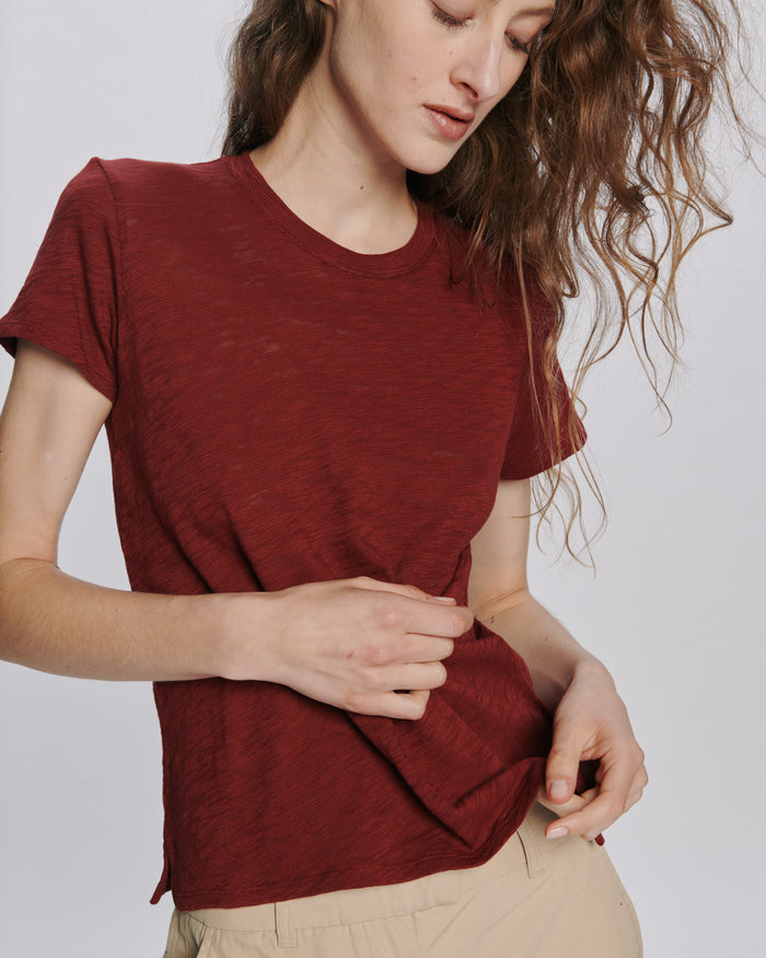 Slub Jersey Schoolboy Crew Neck Tee - Bordeaux