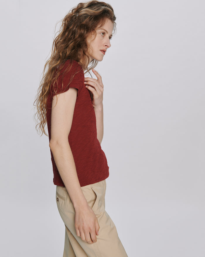 Slub Jersey Schoolboy Crew Neck Tee - Bordeaux