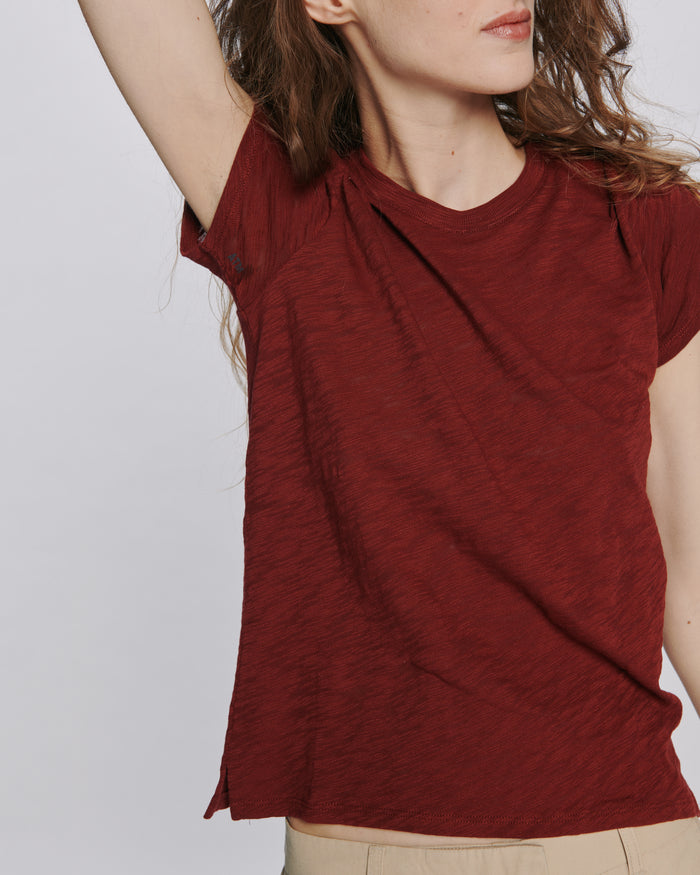 Slub Jersey Schoolboy Crew Neck Tee - Bordeaux