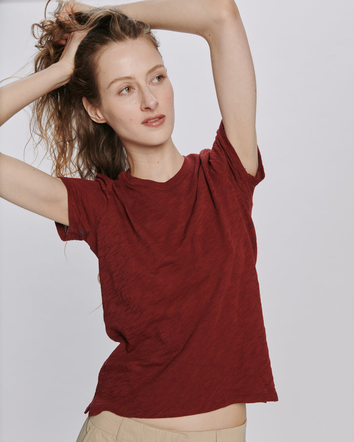 Slub Jersey Schoolboy Crew Neck Tee - Bordeaux