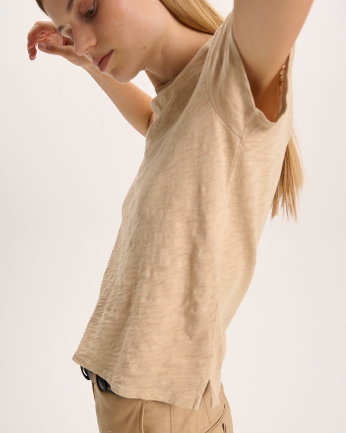 Slub Jersey Schoolboy Crew Neck Tee - Dune