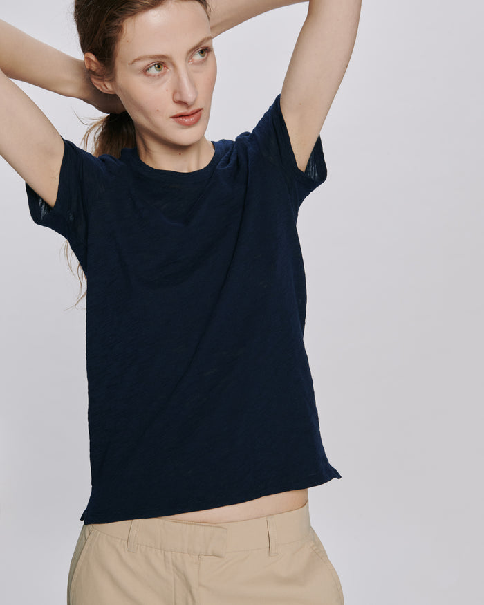 Slub Jersey Schoolboy Crew Neck Tee - Midnight