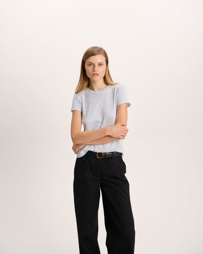 Slub Jersey Schoolboy Crew Neck Tee - Pale Blue