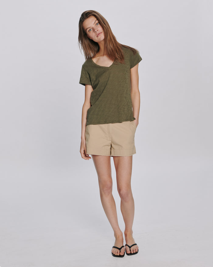 Slub Jersey Schoolboy V-Neck Tee - Army