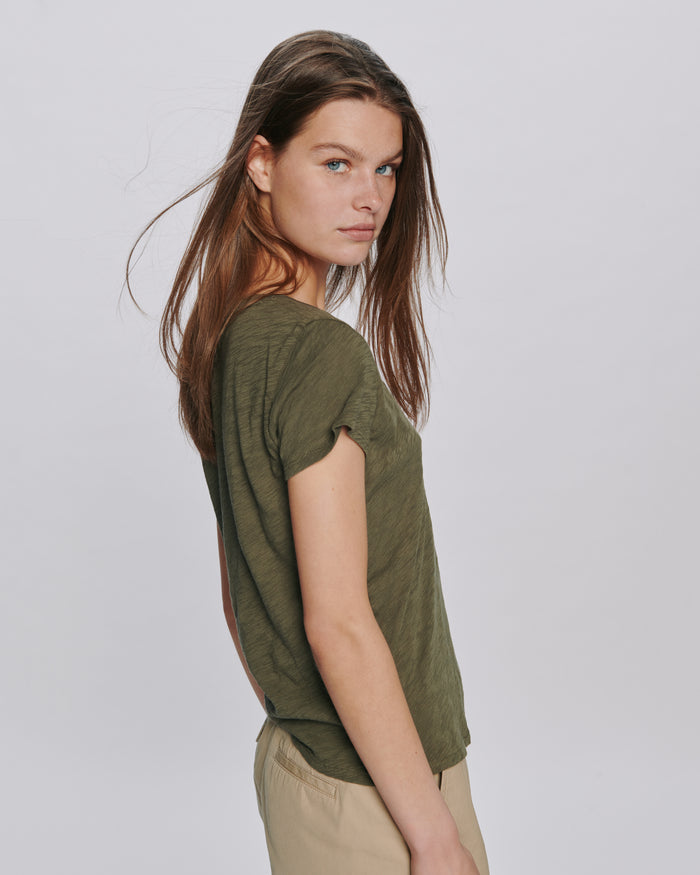 Slub Jersey Schoolboy V-Neck Tee - Army