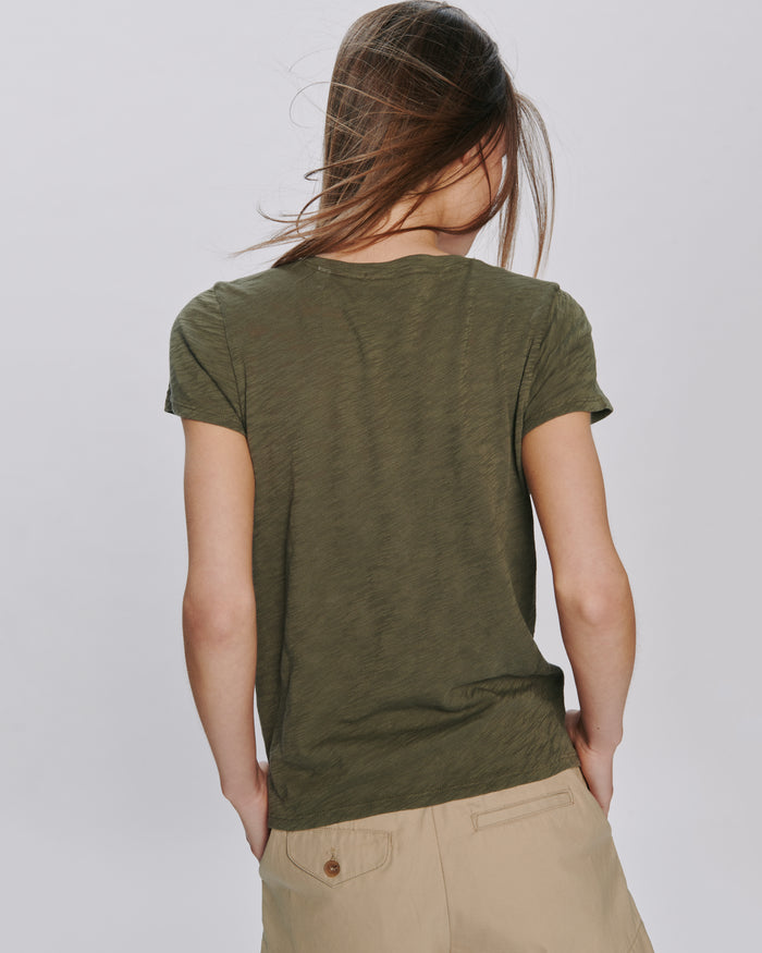 Slub Jersey Schoolboy V-Neck Tee - Army