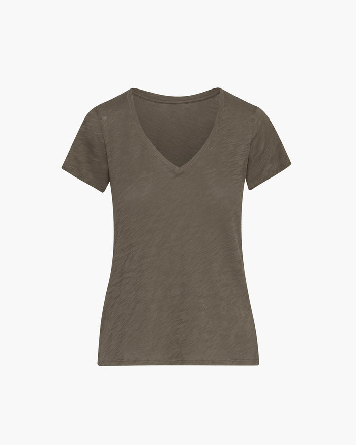 Slub Jersey Schoolboy V-Neck Tee - Army