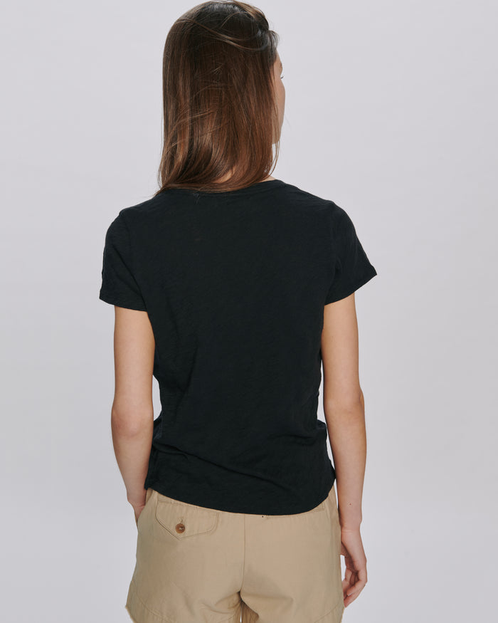 Slub Jersey Schoolboy V-Neck Tee - Black