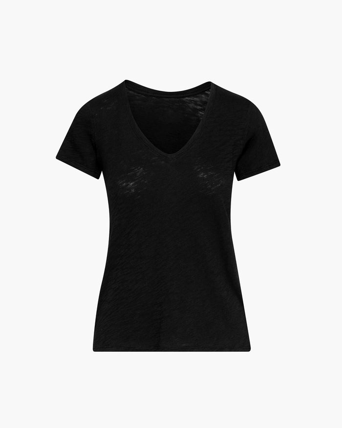 Slub Jersey Schoolboy V-Neck Tee - Black