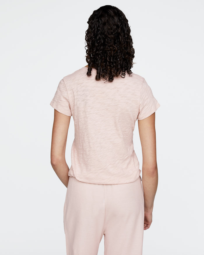 Slub Jersey Schoolboy V-Neck Tee - Faded Rose