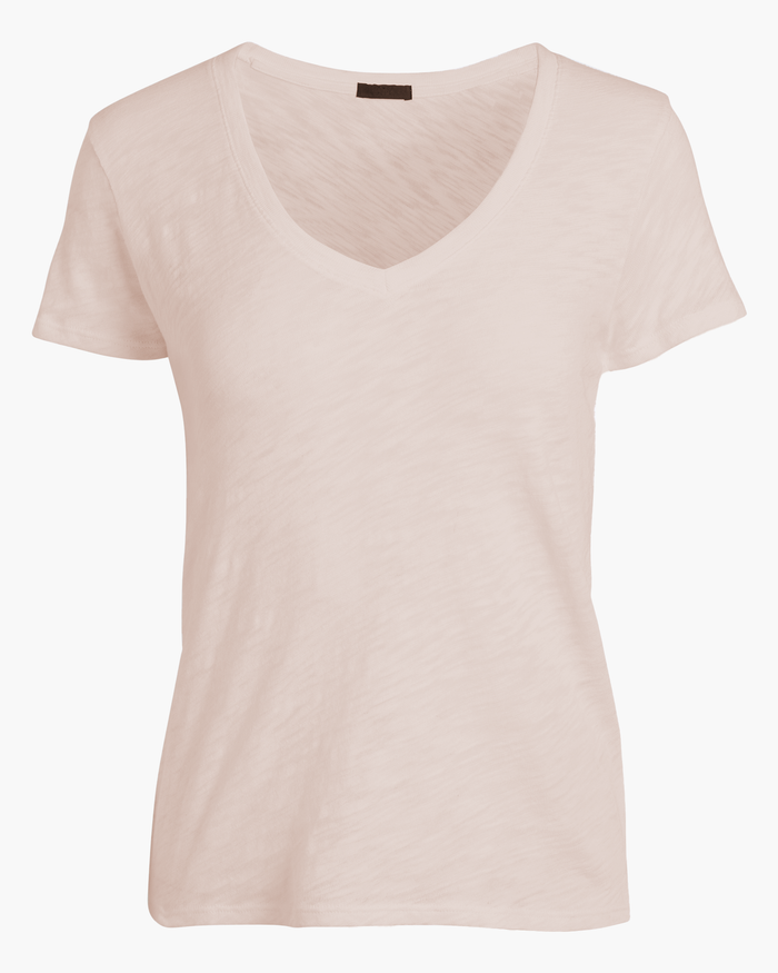 Slub Jersey Schoolboy V-Neck Tee - Faded Rose
