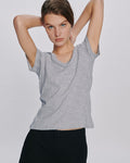 Slub Jersey Schoolboy V-Neck Tee - Heather Grey