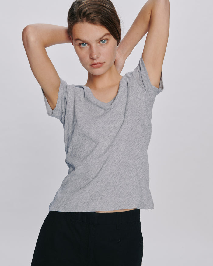 Slub Jersey Schoolboy V-Neck Tee - Heather Grey