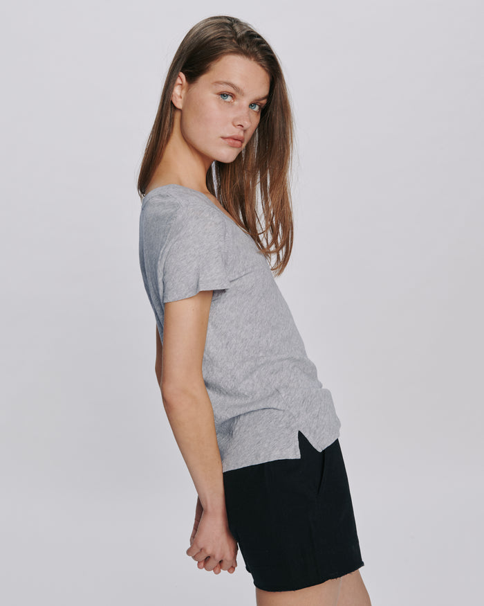 Slub Jersey Schoolboy V-Neck Tee - Heather Grey