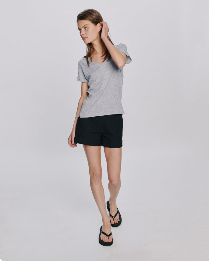 Slub Jersey Schoolboy V-Neck Tee - Heather Grey