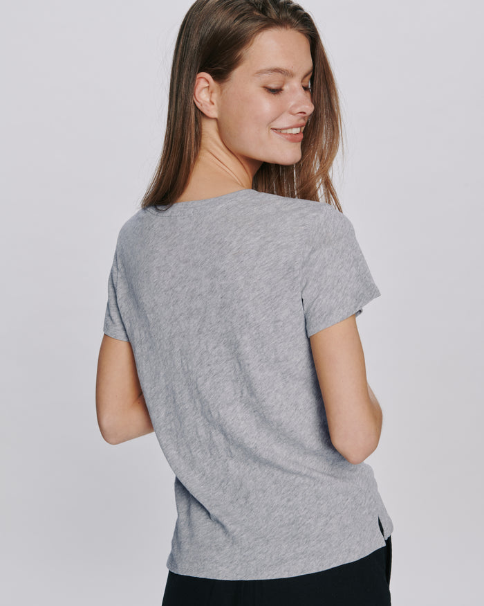 Slub Jersey Schoolboy V-Neck Tee - Heather Grey