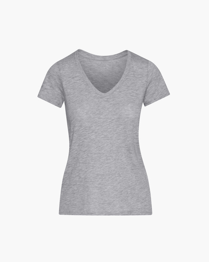 Slub Jersey Schoolboy V-Neck Tee - Heather Grey