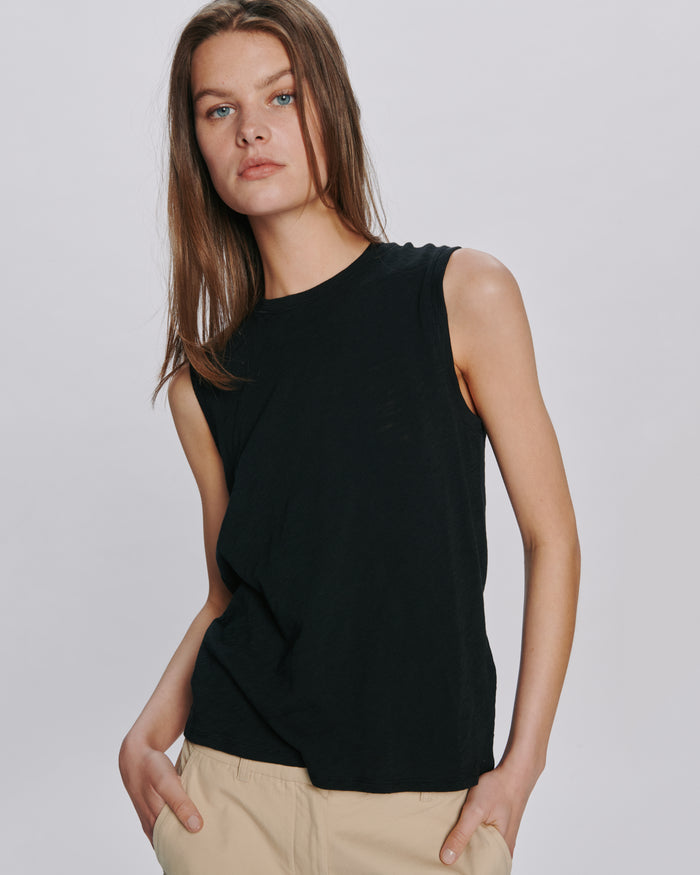Slub Jersey Sleeveless Schoolboy Tee - Black