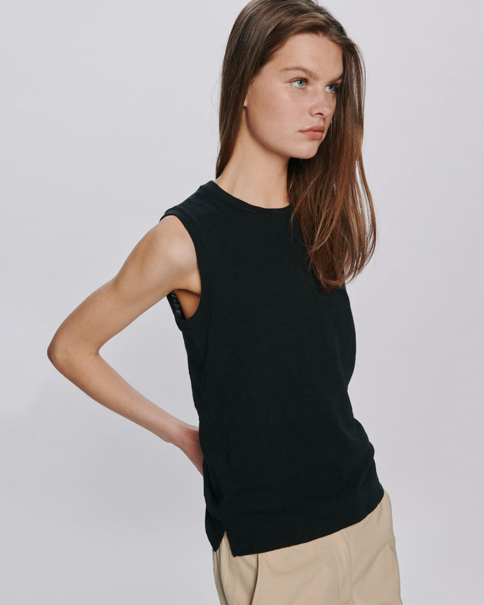Slub Jersey Sleeveless Schoolboy Tee - Black