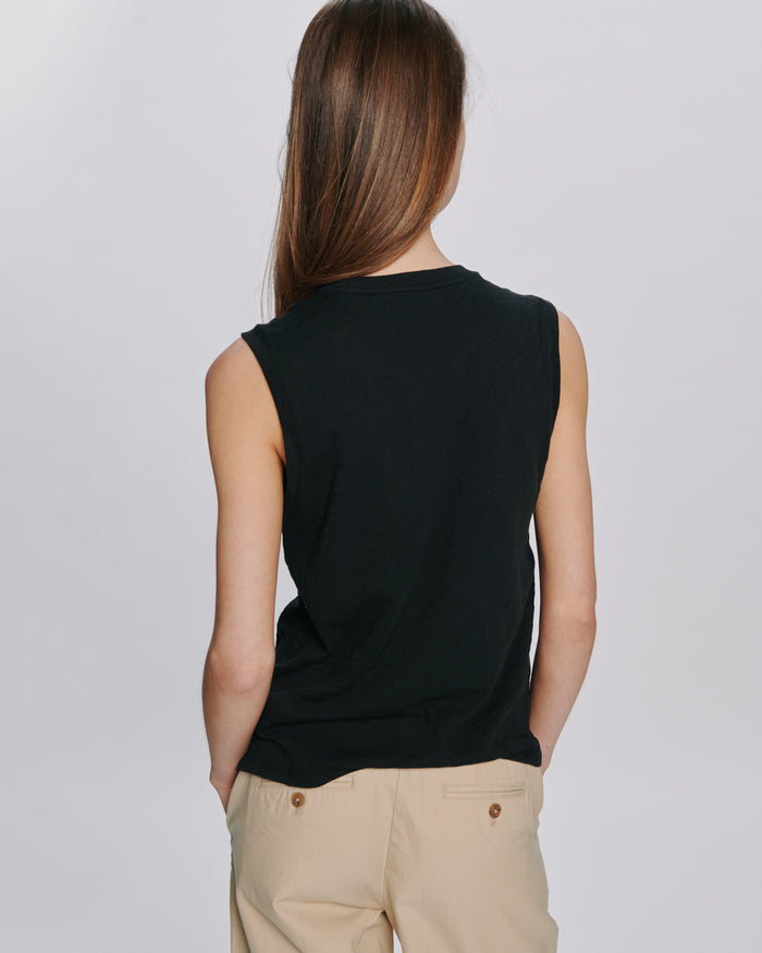 Slub Jersey Sleeveless Schoolboy Tee - Black