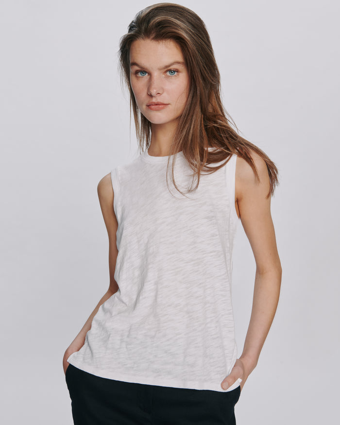 Slub Jersey Sleeveless Schoolboy Tee - White