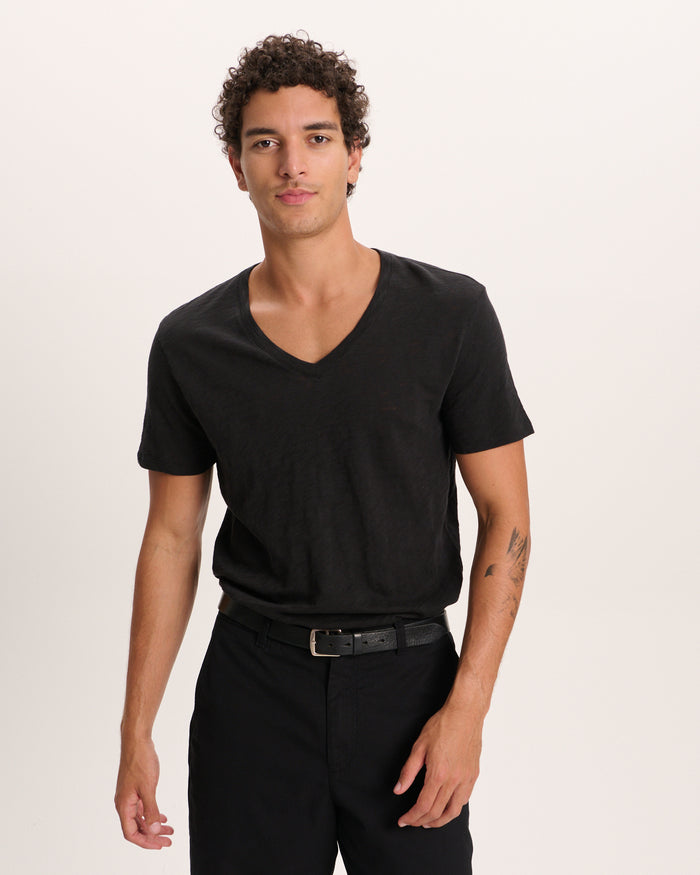 Slub Jersey V-Neck Tee - Black