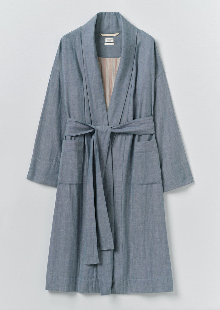 Soft Double Faced Cotton Gown | Blue Chambray