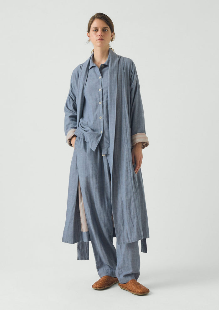 Soft Double Faced Cotton Gown | Blue Chambray
