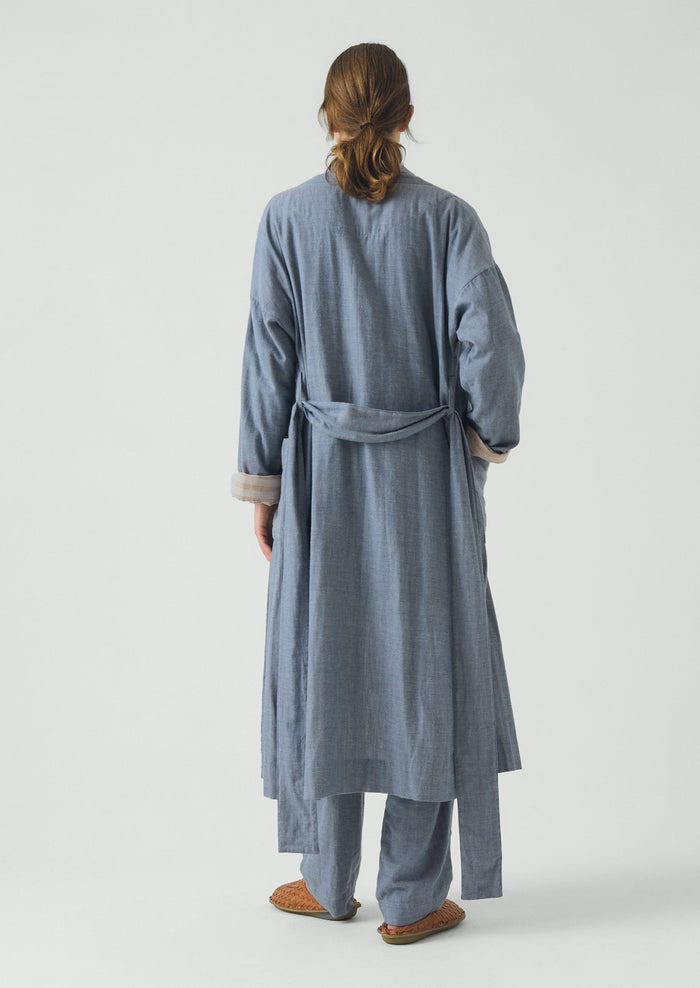Soft Double Faced Cotton Gown | Blue Chambray