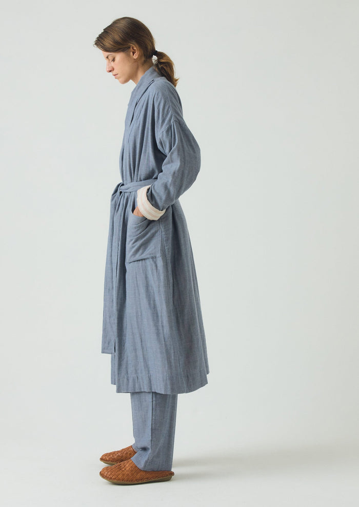 Soft Double Faced Cotton Gown | Blue Chambray
