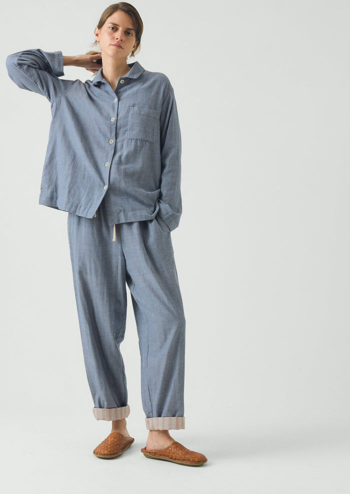 Soft Double Faced Cotton Pajamas | Blue Chambray