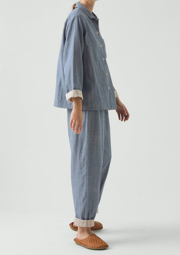 Soft Double Faced Cotton Pajamas | Blue Chambray