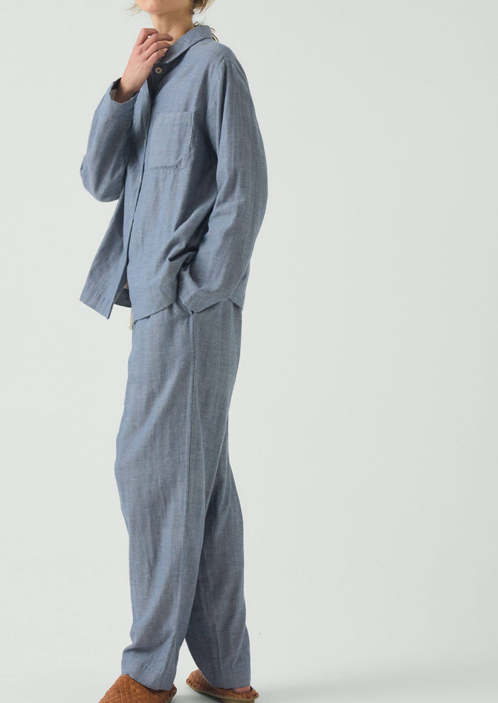Soft Double Faced Cotton Pajamas | Blue Chambray