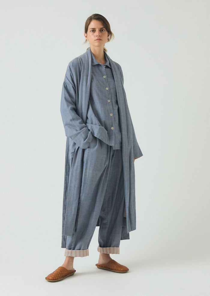 Soft Double Faced Cotton Pajamas | Blue Chambray