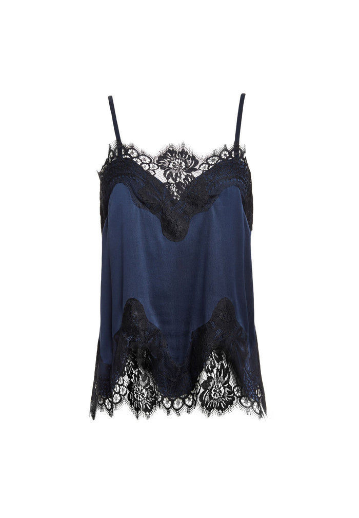 SONDRA LACE TRIM SLIP TANK - NAVY/BLACK